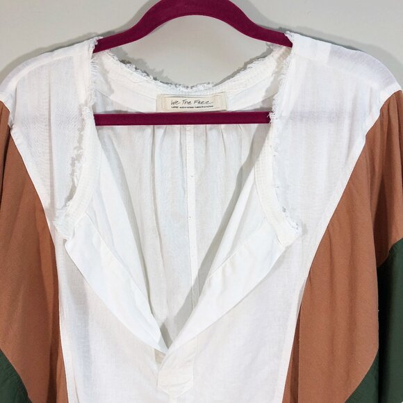WE THE FREE/FREE PEOPLE Beating Hearts Color Block Linen Blend Oversized Top L - Picture 5 of 15